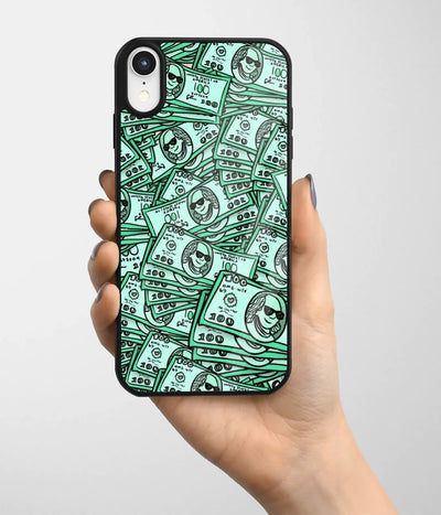 A hand holding a glass phone case with a colorful design.