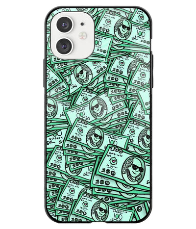 A front-on view of a glass phone case with a colorful design.