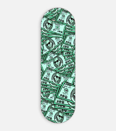 Mobile phone grip slider with a colorful design on a white background