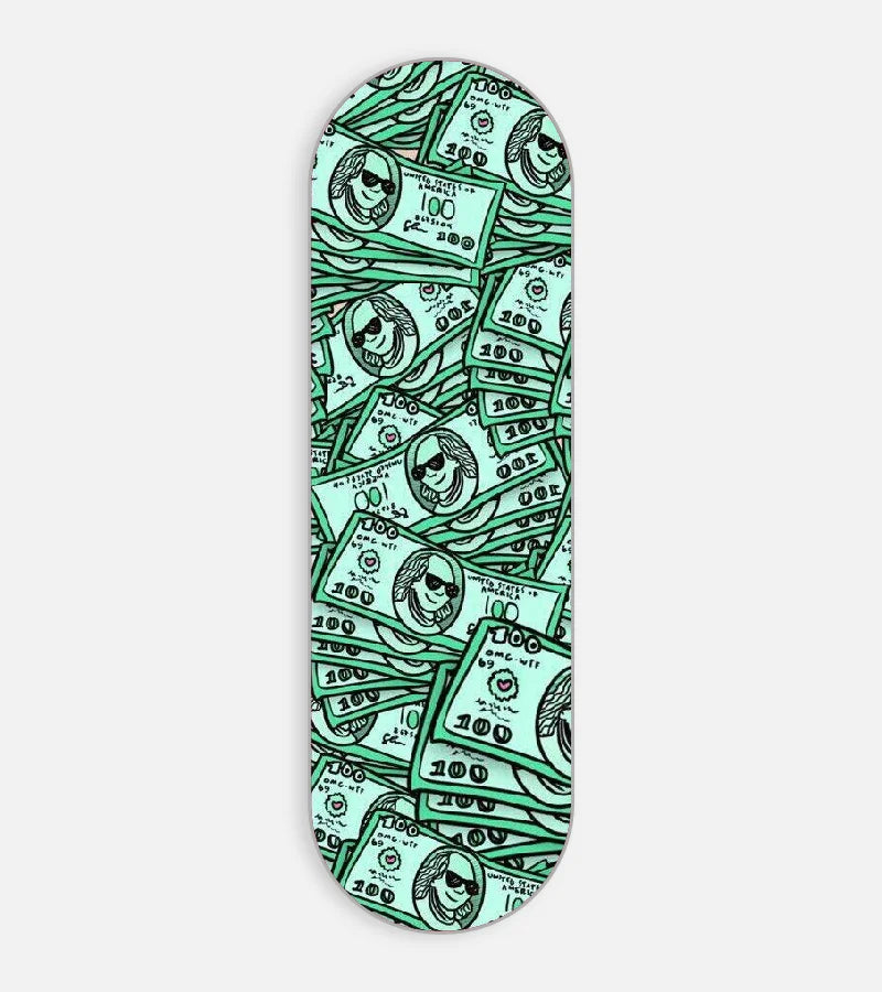 Mobile phone grip slider with a colorful design on a white background