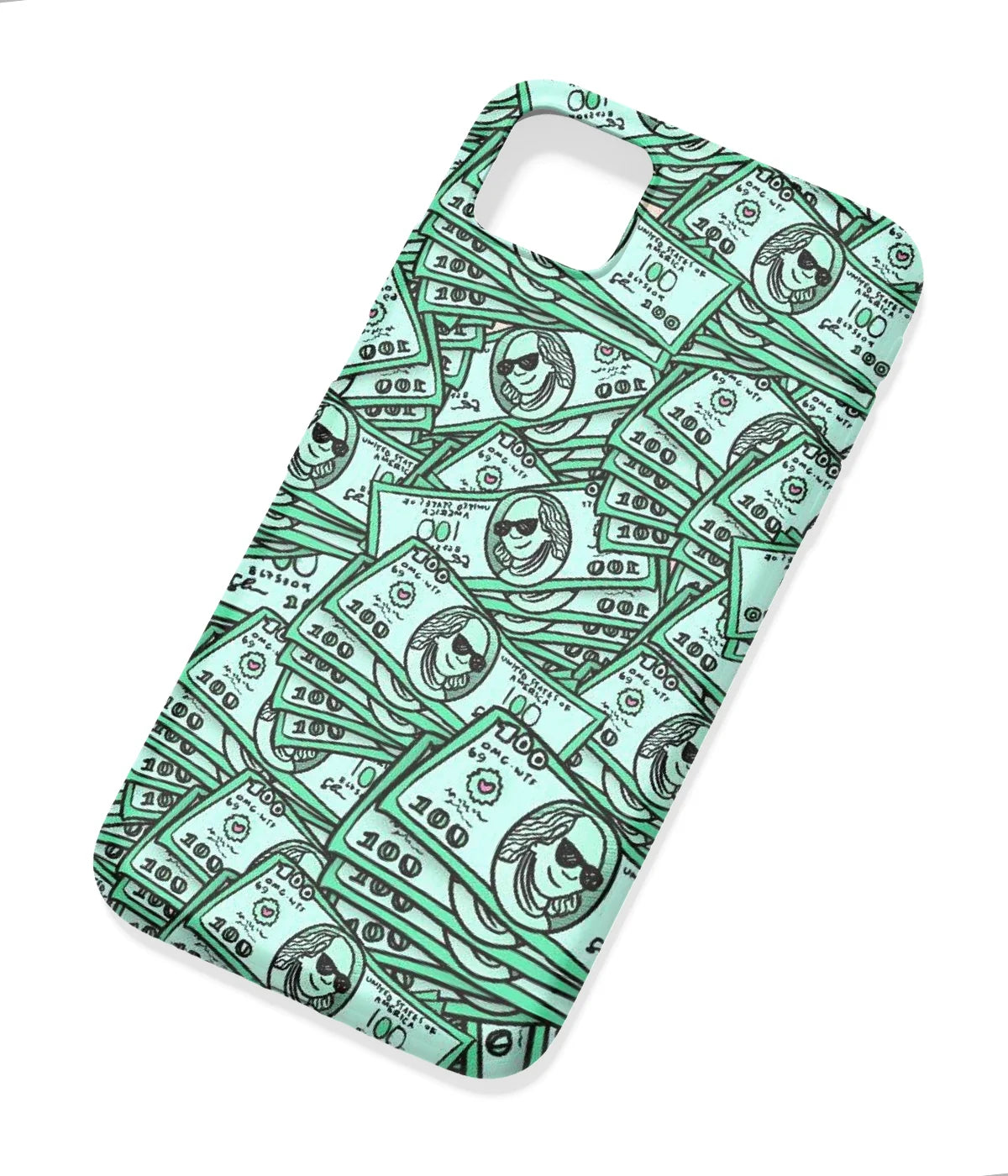 An angled view of a soft silicone case featuring a colorful design.