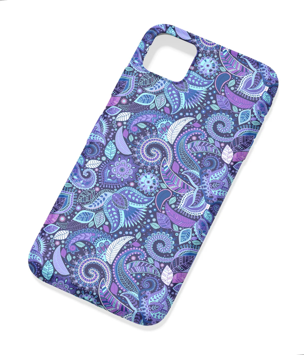 An angled view of a soft silicone case featuring a colorful design.