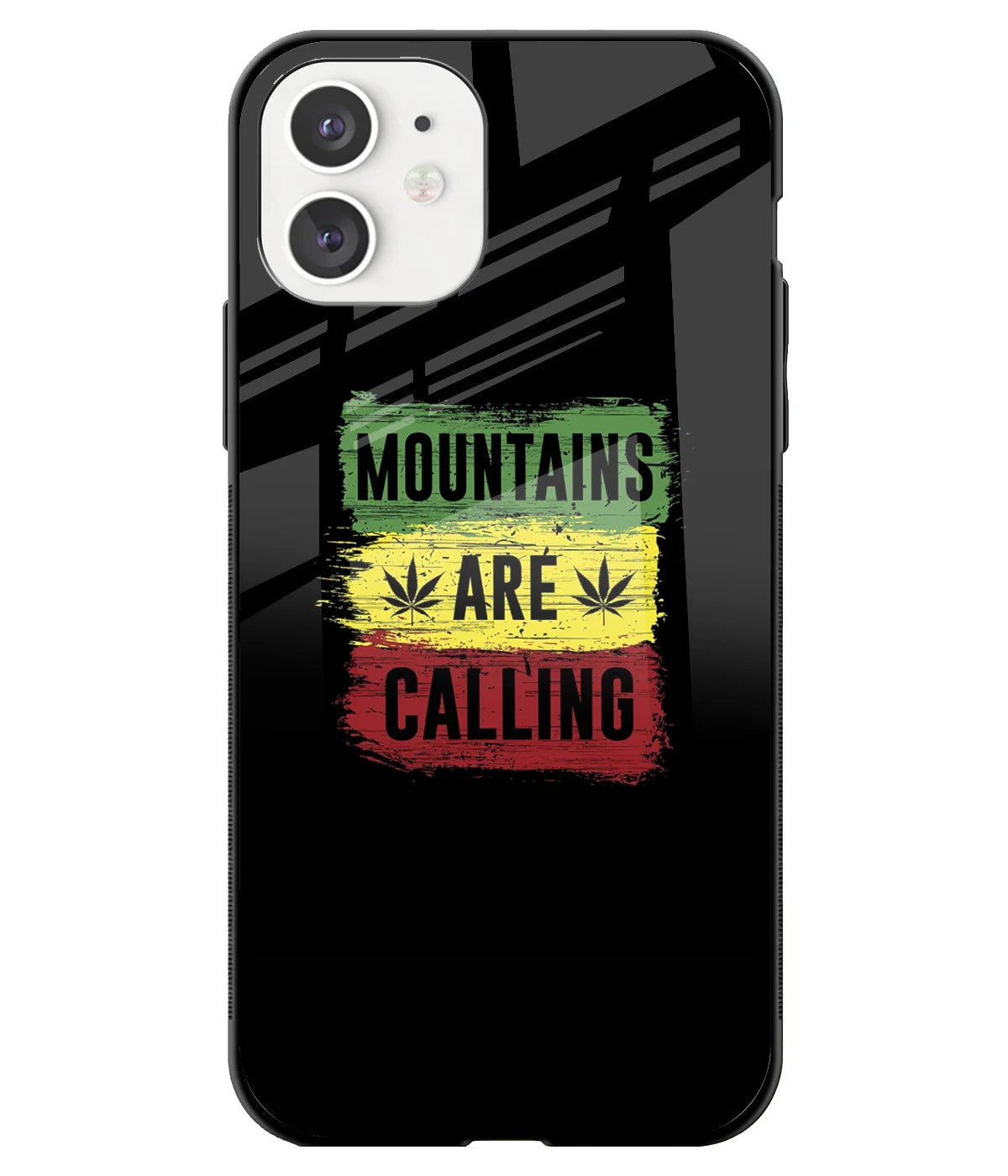 A front-on view of a glass phone case with a colorful design.
