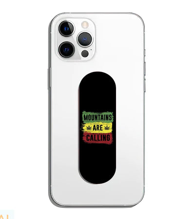 A phone grip slider applied to the back of a smartphone.