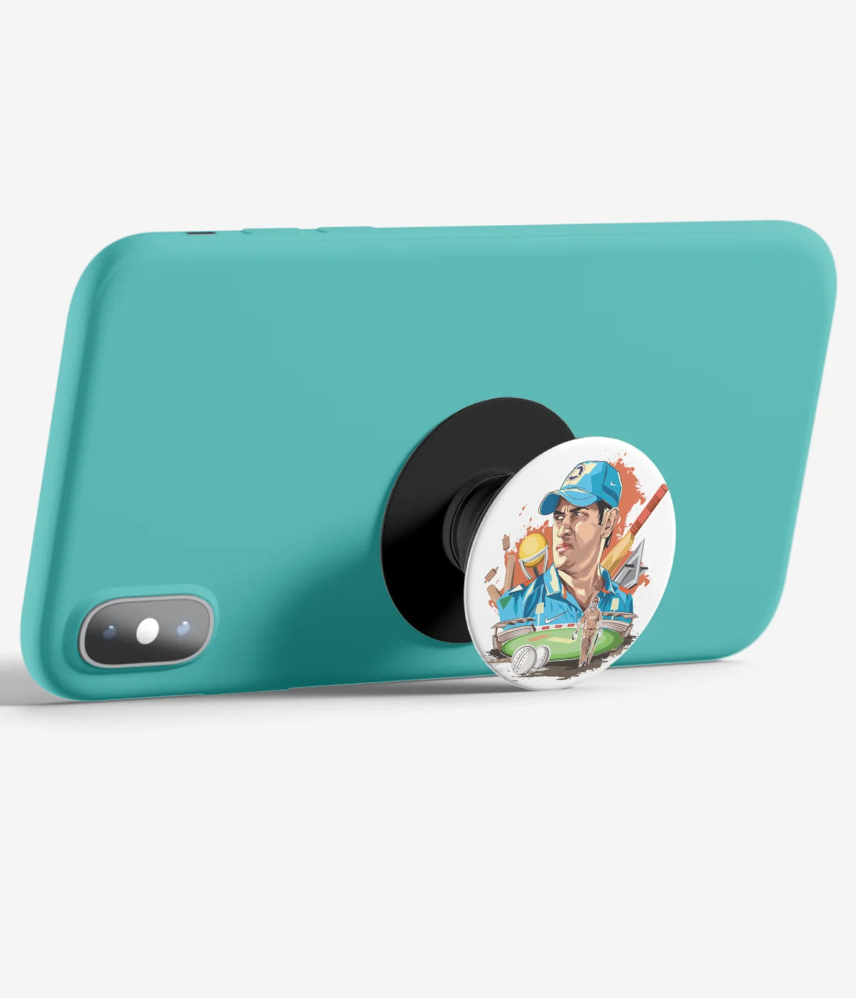 An image demonstrating how to use the phone grip as a stand to hold a mobile phone in landscape mode for hands-free viewing