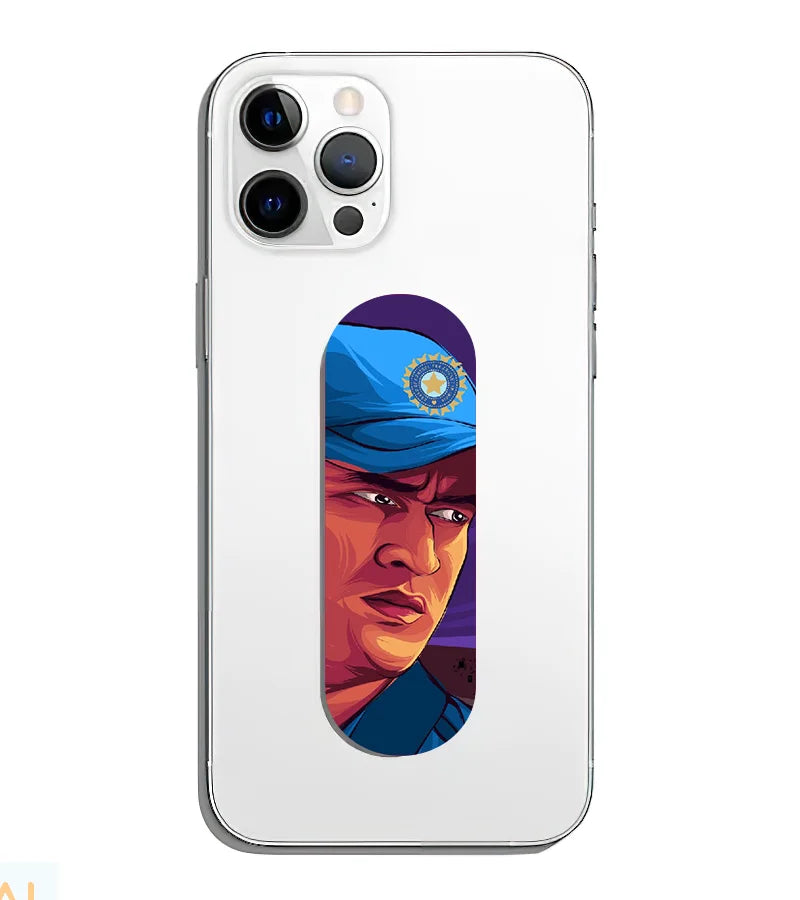 A phone grip slider applied to the back of a smartphone.