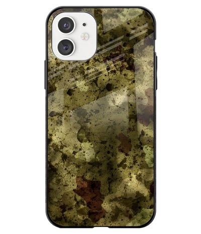 A front-on view of a glass phone case with a colorful design.