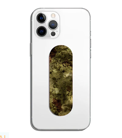 A phone grip slider applied to the back of a smartphone.