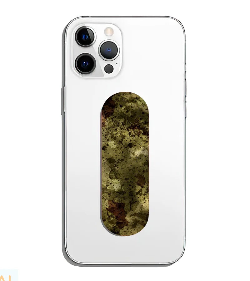 A phone grip slider applied to the back of a smartphone.