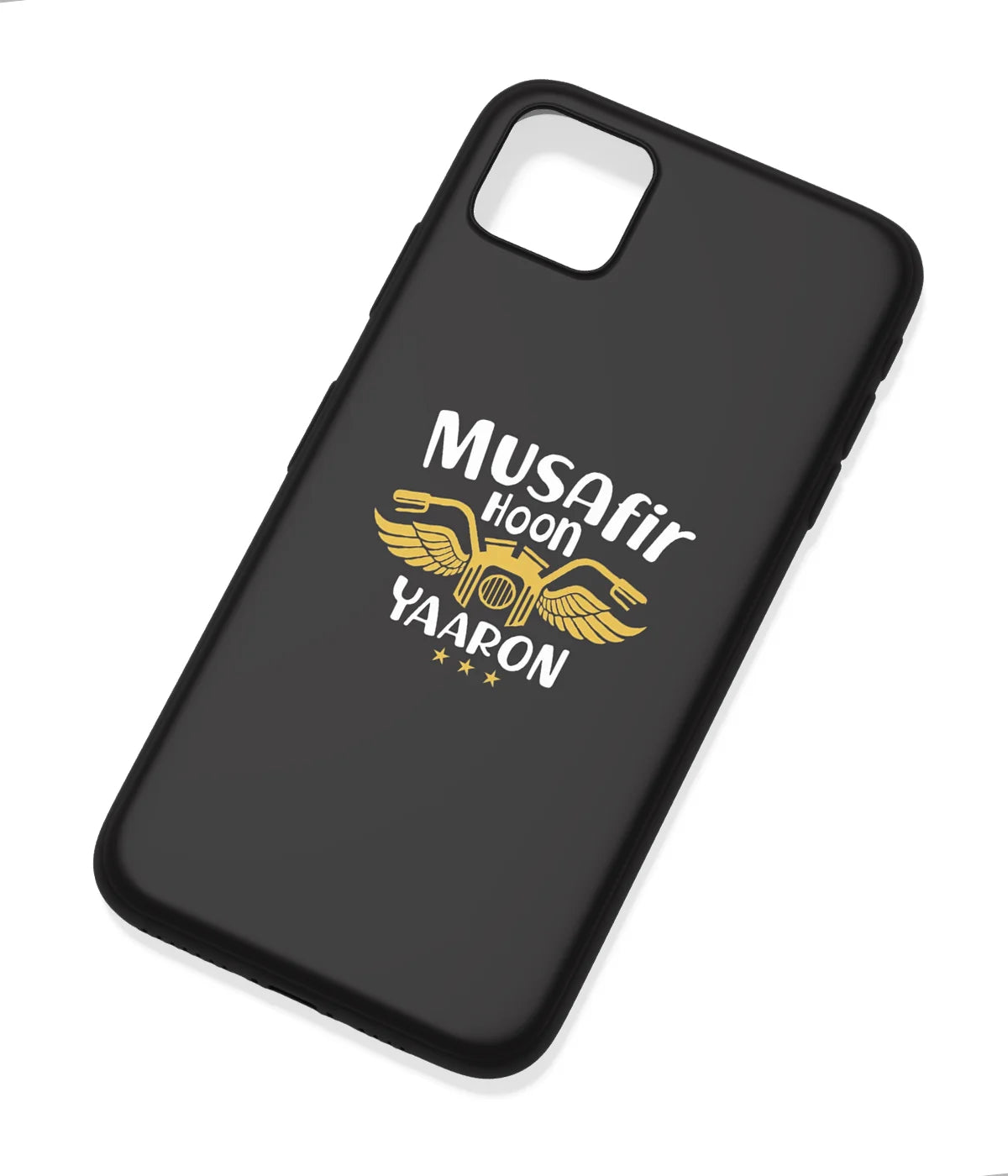 An angled view of a soft silicone case featuring a colorful design.