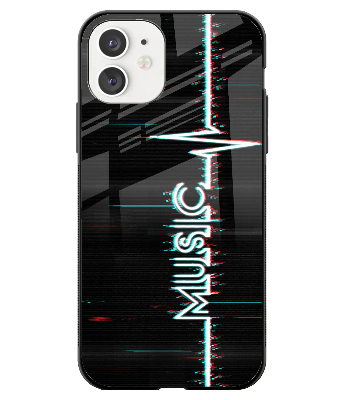 A front-on view of a glass phone case with a colorful design.