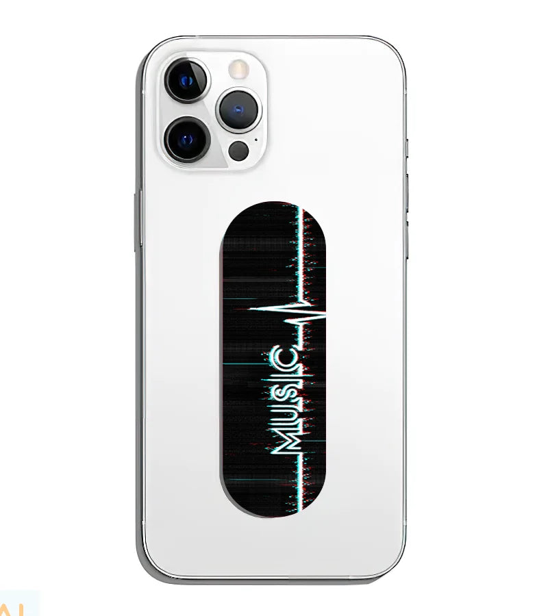 A phone grip slider applied to the back of a smartphone.