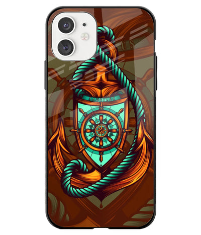 A front-on view of a glass phone case with a colorful design.
