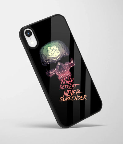 An angled view of a glass phone case featuring a vibrant design.