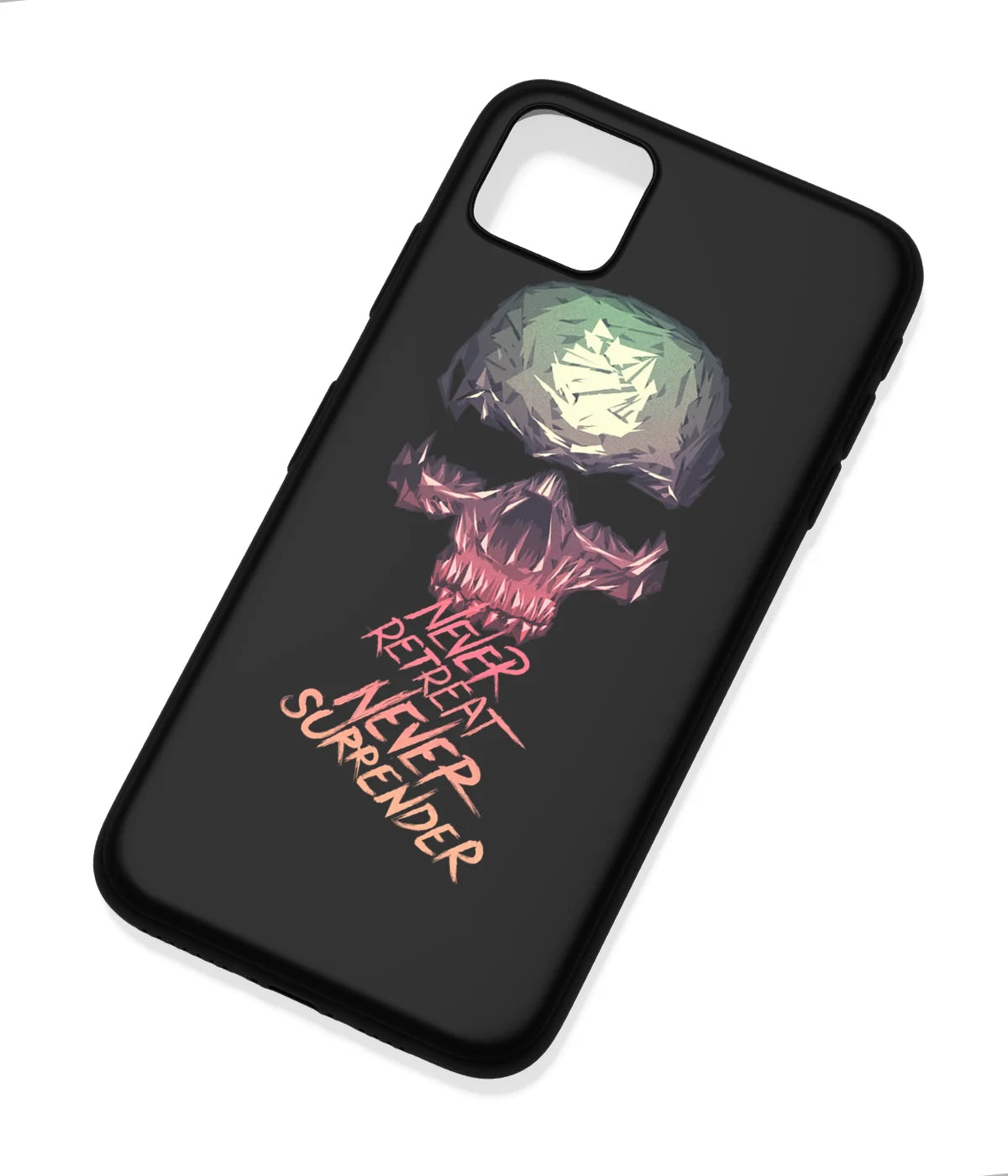 An angled view of a soft silicone case featuring a colorful design.