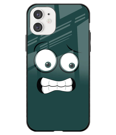 A front-on view of a glass phone case with a colorful design.