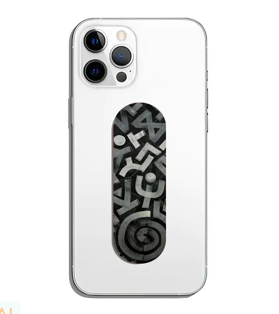 A phone grip slider applied to the back of a smartphone.