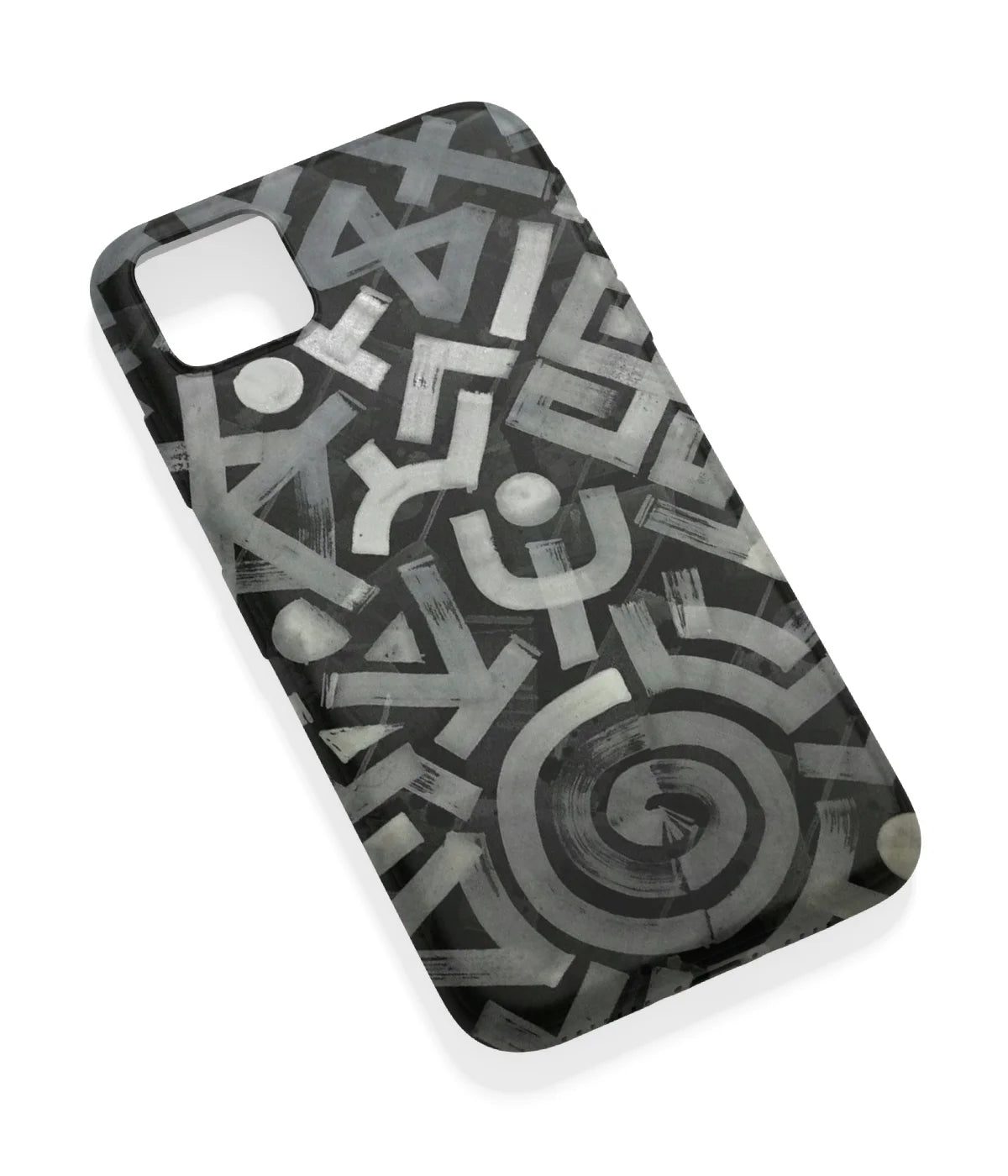 An angled view of a soft silicone case featuring a vibrant design.