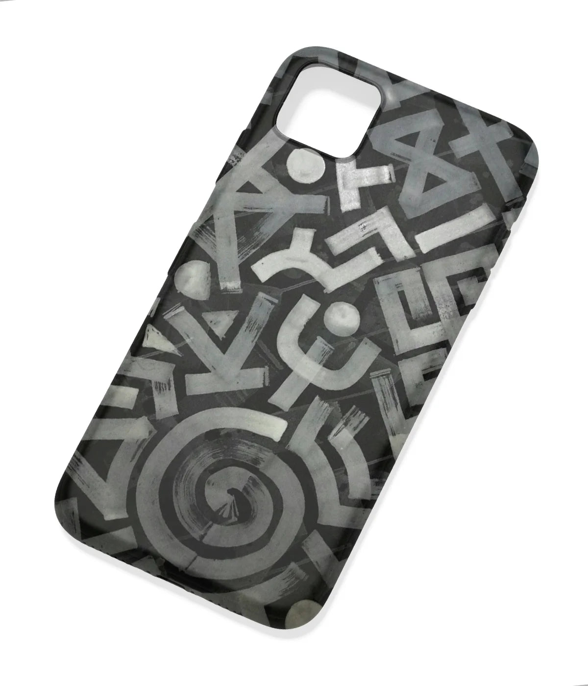 An angled view of a soft silicone case featuring a colorful design.