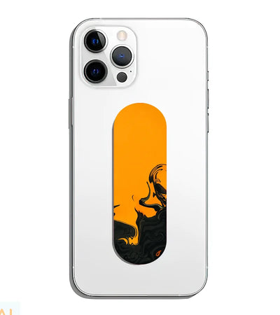A phone grip slider applied to the back of a smartphone.