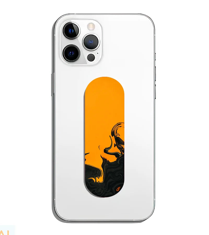 A phone grip slider applied to the back of a smartphone.