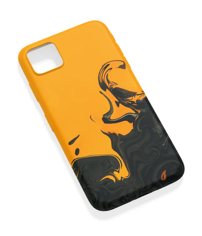 An angled view of a soft silicone case featuring a vibrant design.