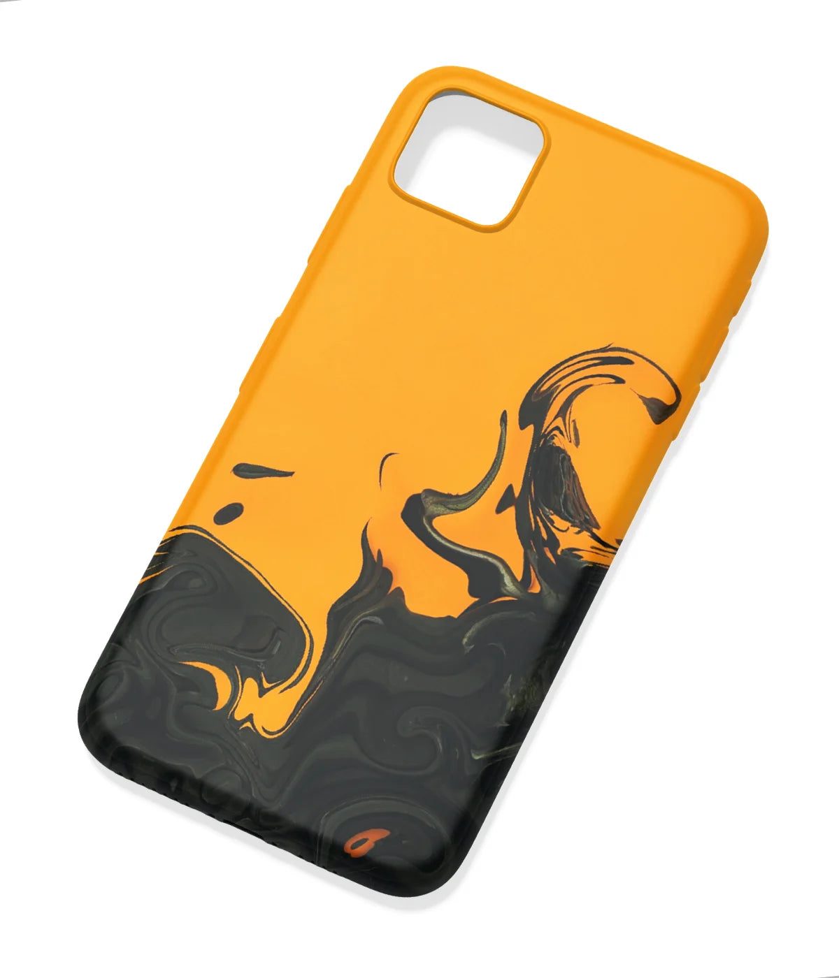 An angled view of a soft silicone case featuring a colorful design.