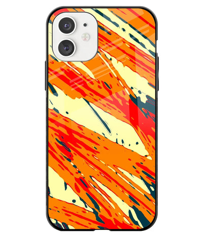 A front-on view of a glass phone case with a colorful design.