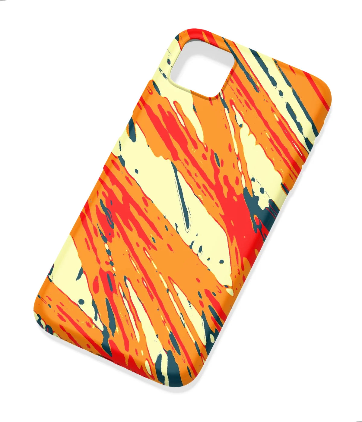An angled view of a soft silicone case featuring a colorful design.