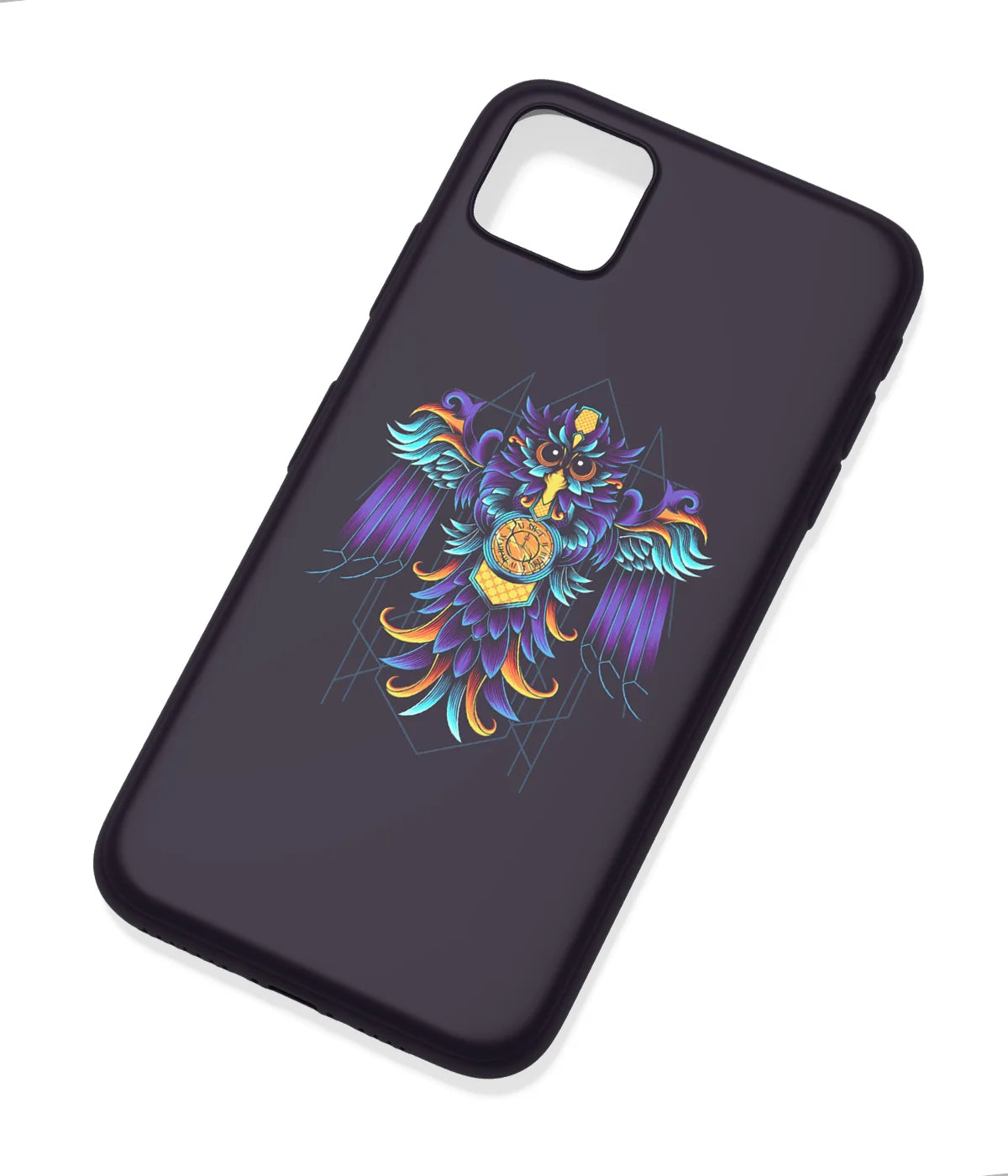 An angled view of a soft silicone case featuring a colorful design.