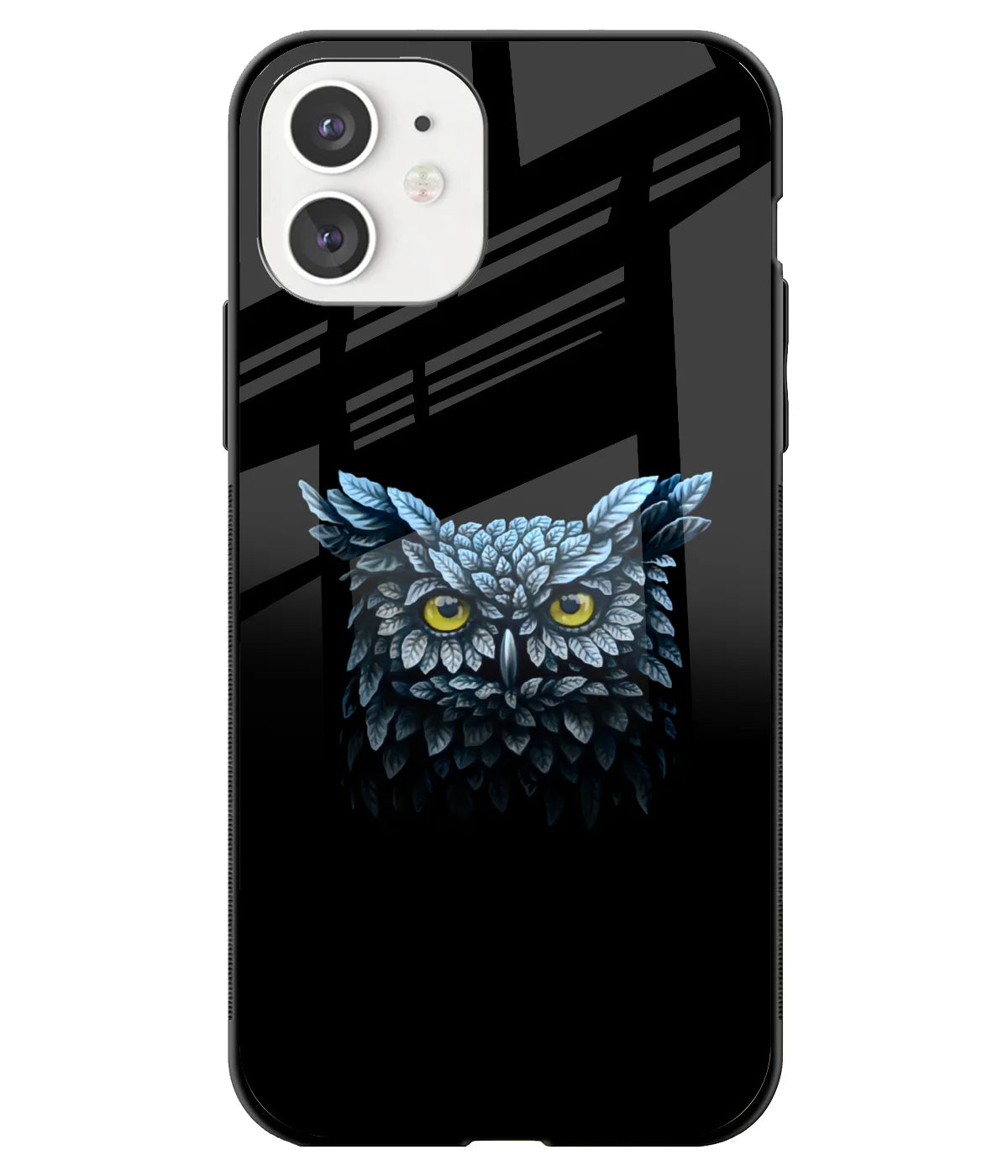 A front-on view of a glass phone case with a colorful design.