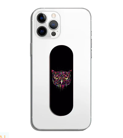 A phone grip slider applied to the back of a smartphone.