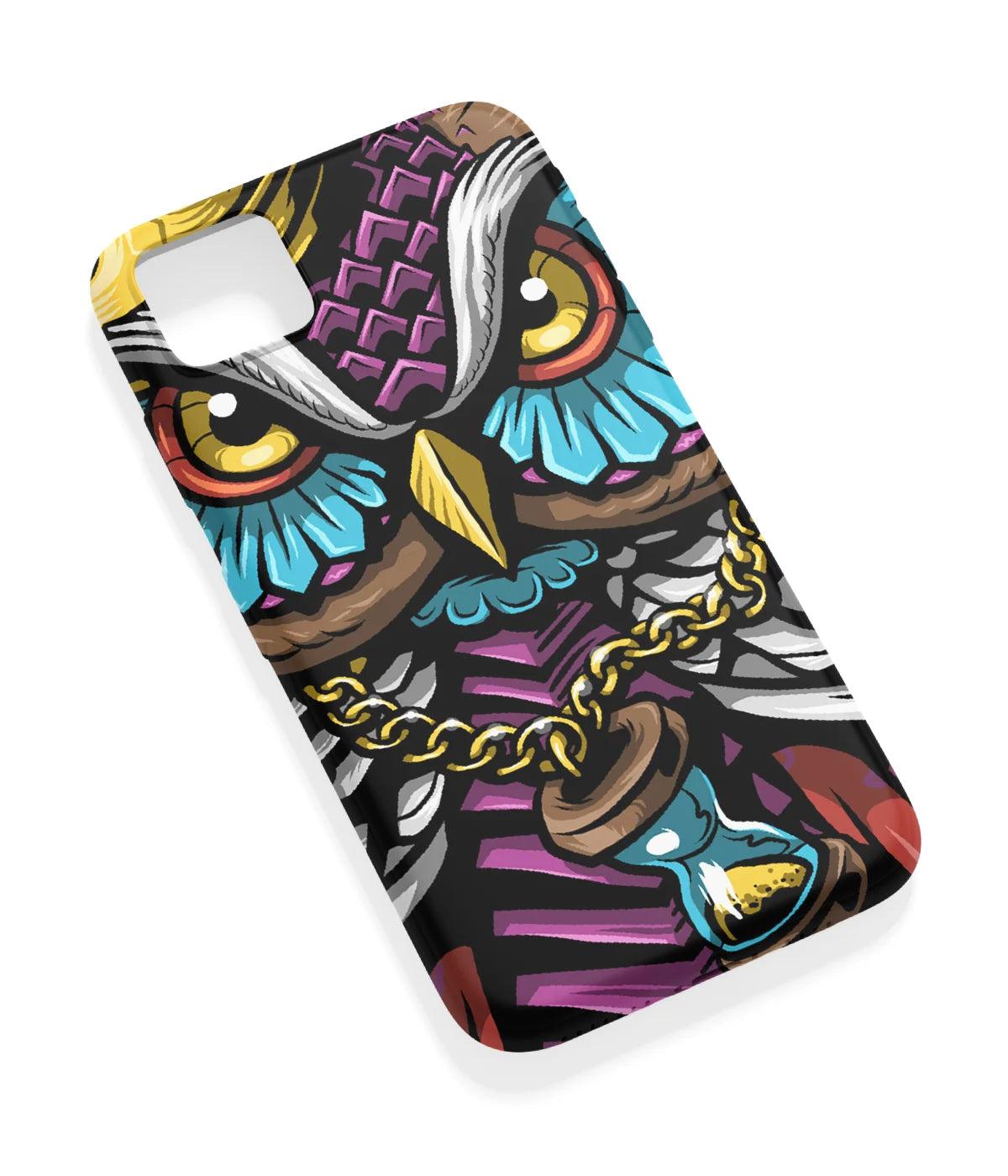 An angled view of a soft silicone case featuring a vibrant design.