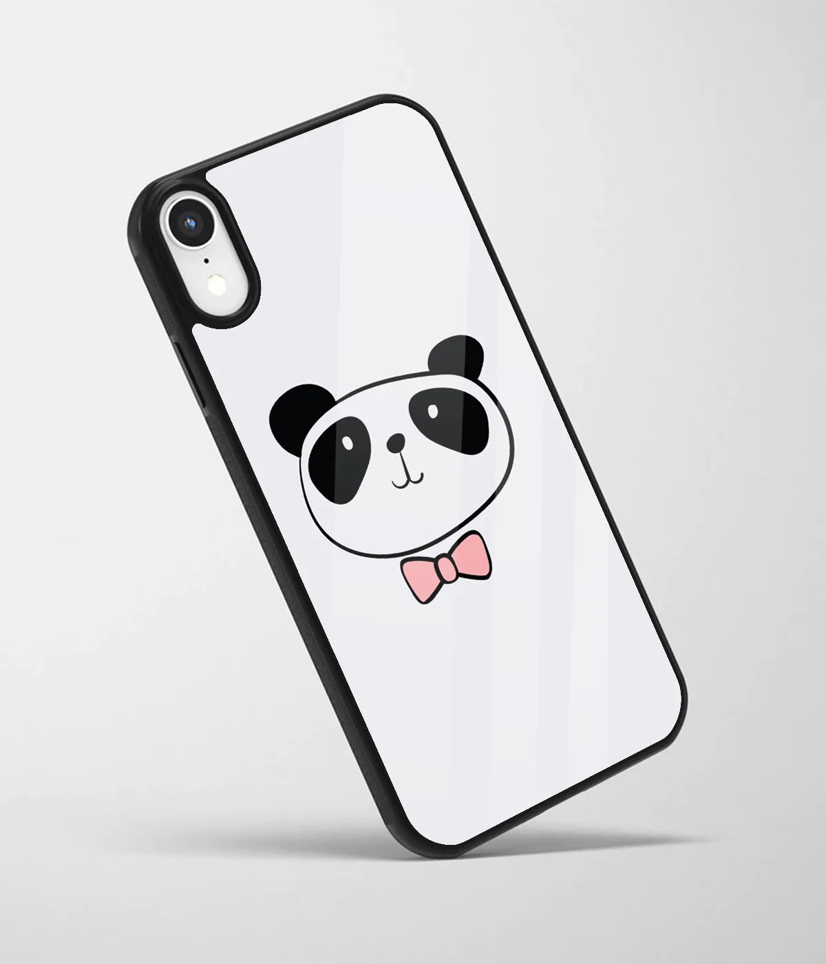 An angled view of a glass phone case featuring a vibrant design.