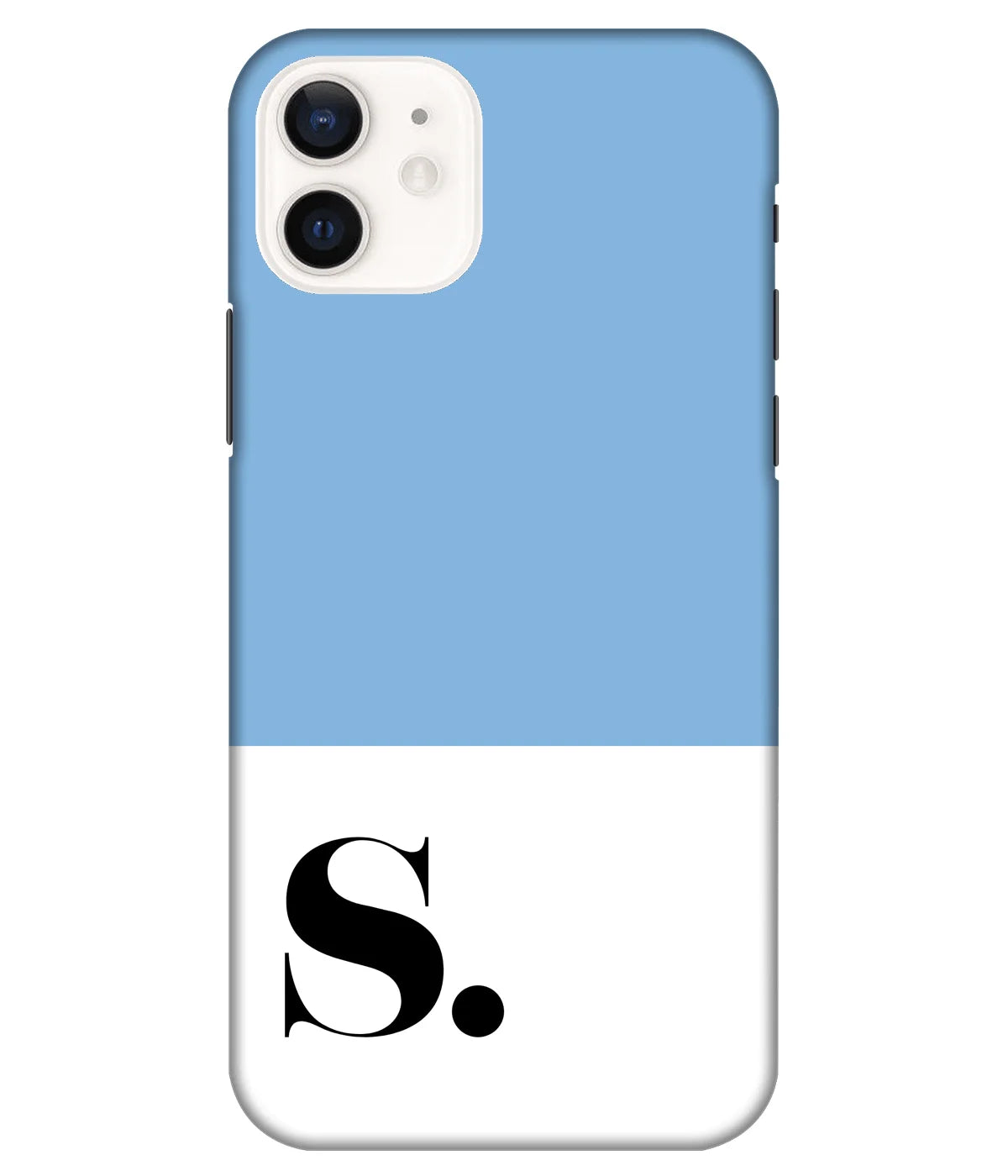 A product shot of a slim hard case with a customizable name in blue color.