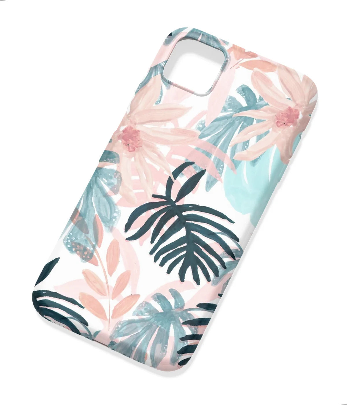 An angled view of a soft silicone case featuring a colorful design.