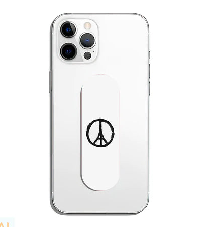 A phone grip slider applied to the back of a smartphone.