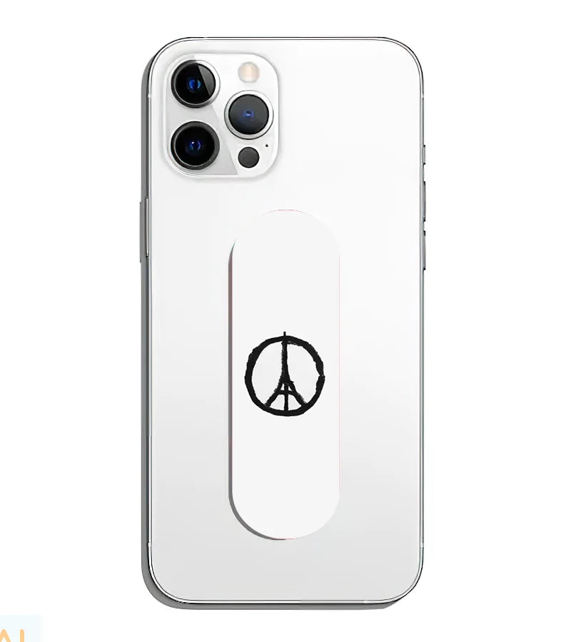 A phone grip slider applied to the back of a smartphone.