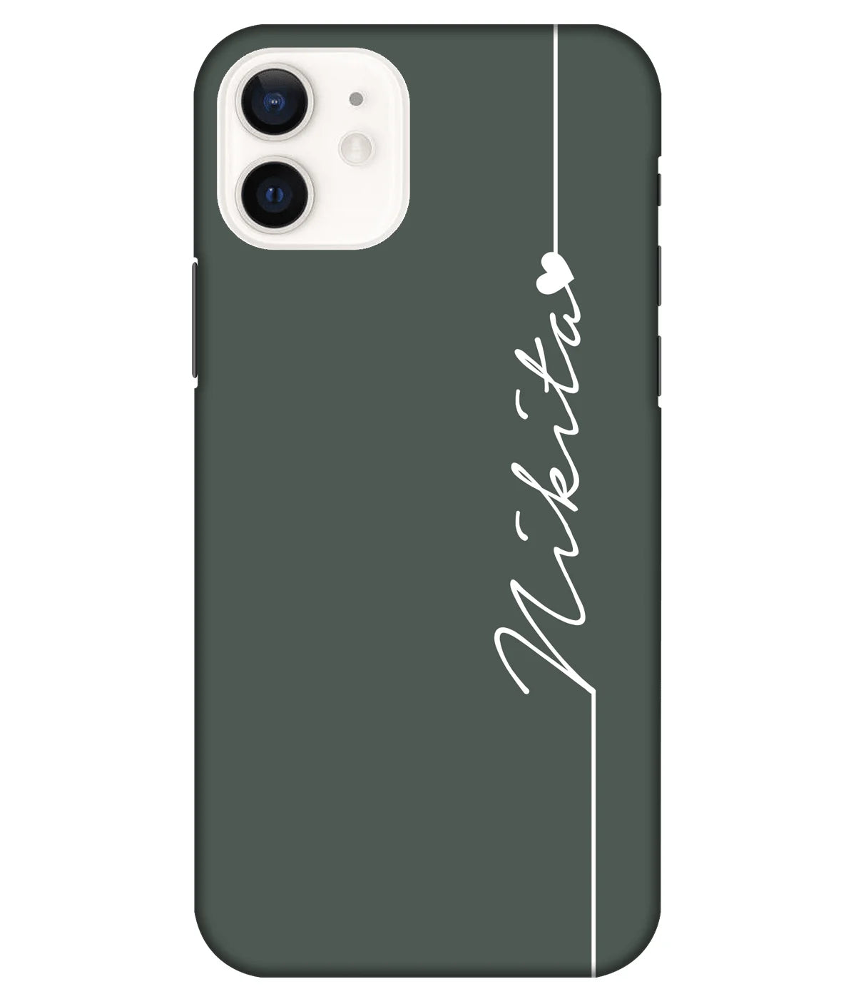 A product shot of a slim hard case with a customizable name in grey color.
