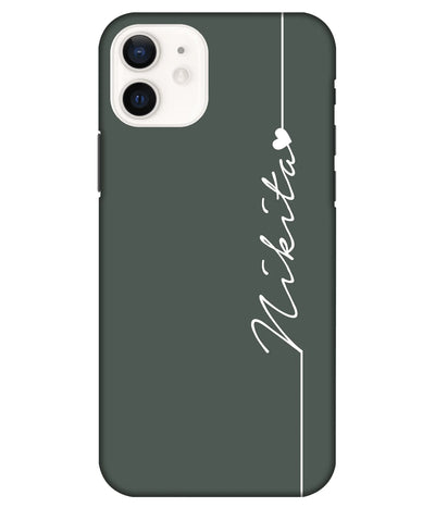 A product shot of a slim hard case with a customizable name in grey color.