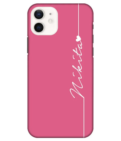 A product shot of a slim hard case with a customizable name in pink color.