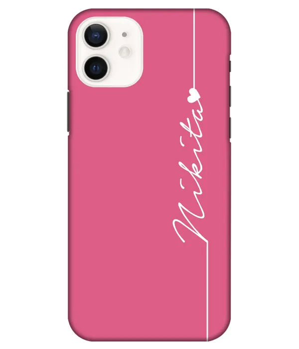 A product shot of a slim hard case with a customizable name in pink color.