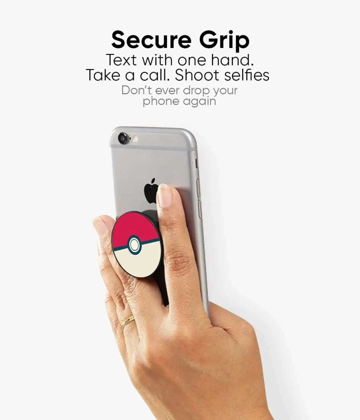 An illustration of a phone grip attached to smartphone cover showcasing the secure, non-slip hold.