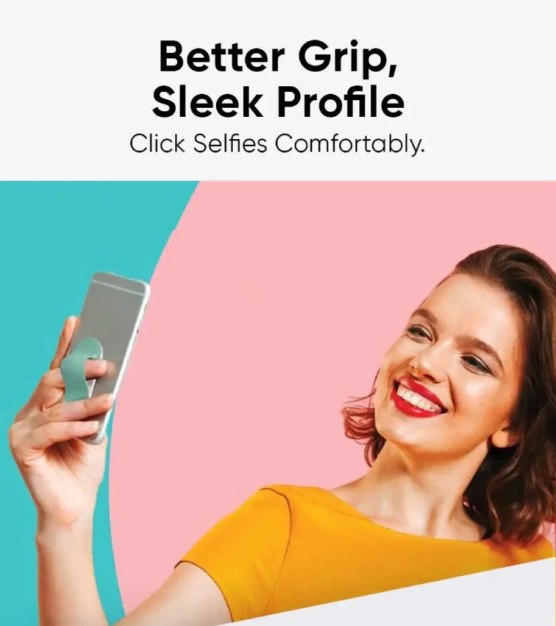An image showcasing the phone grip slider used as a secure finger grip for taking selfies.