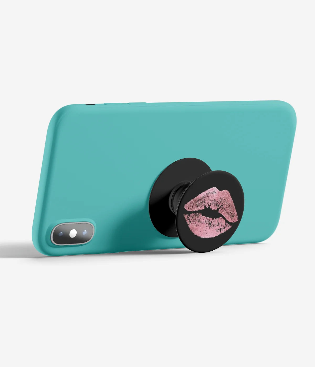 An image demonstrating how to use the phone grip as a stand to hold a mobile phone in landscape mode for hands-free viewing