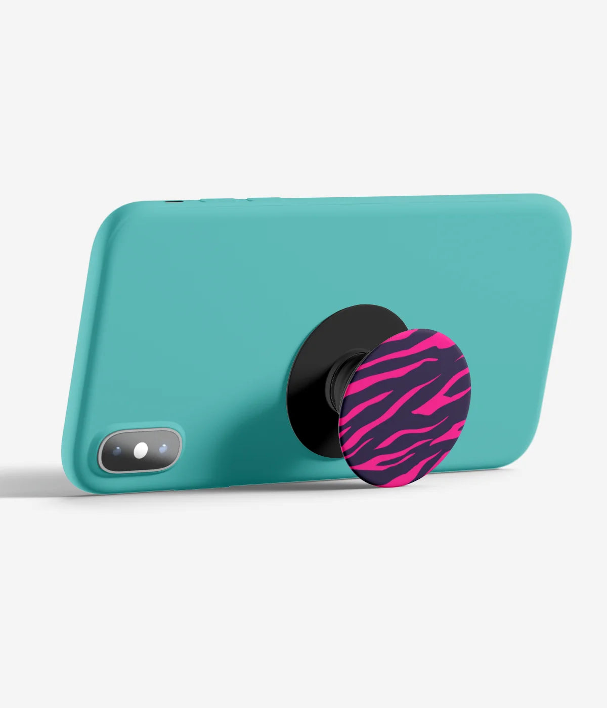 An image demonstrating how to use the phone grip as a stand to hold a mobile phone in landscape mode for hands-free viewing