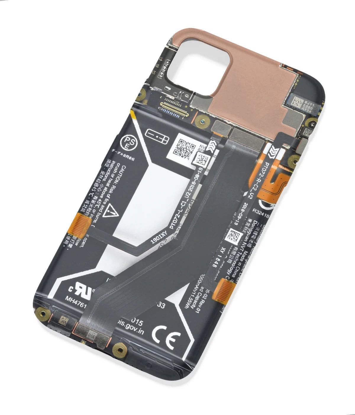 An angled view of a soft silicone case featuring a colorful design.