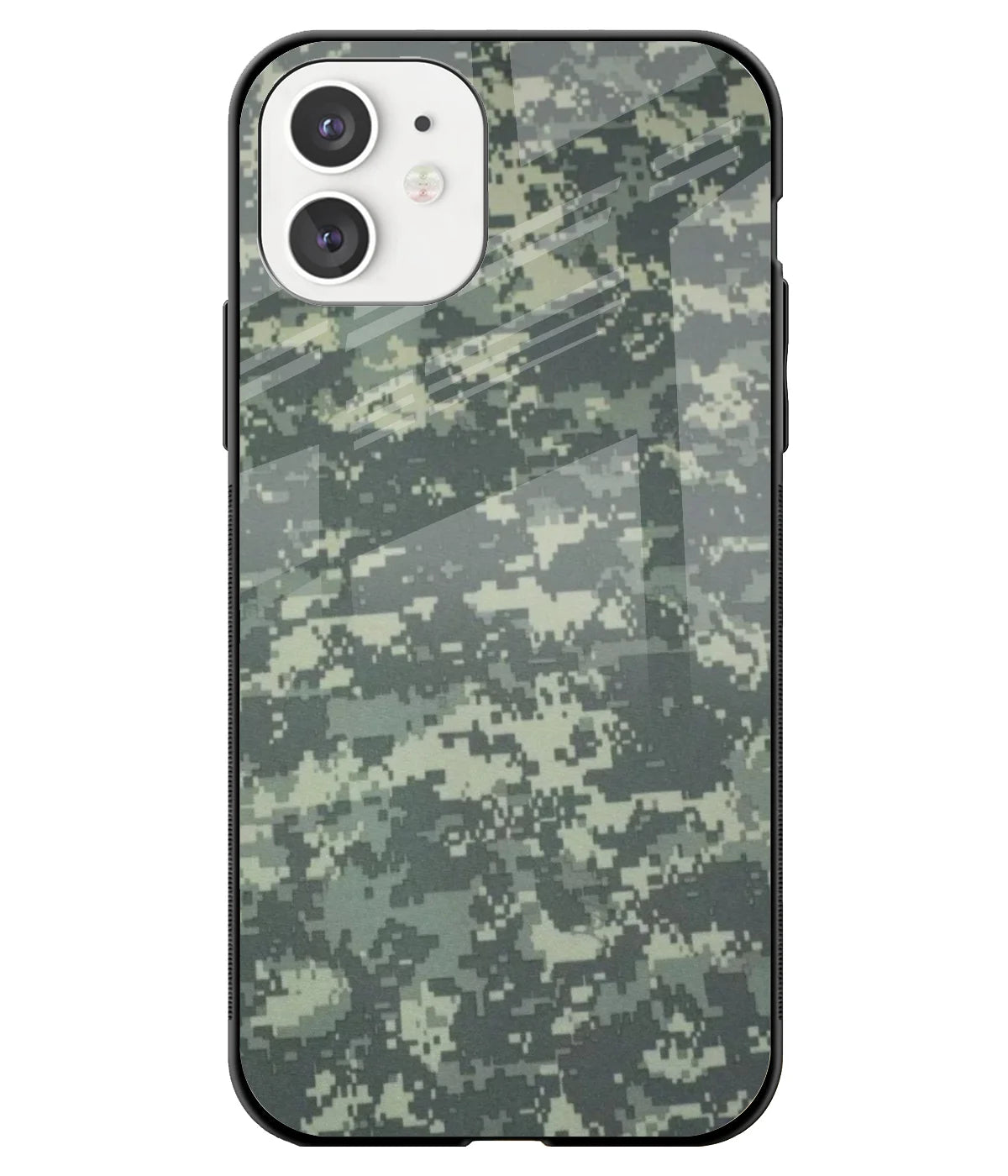 A front-on view of a glass phone case with a colorful design.