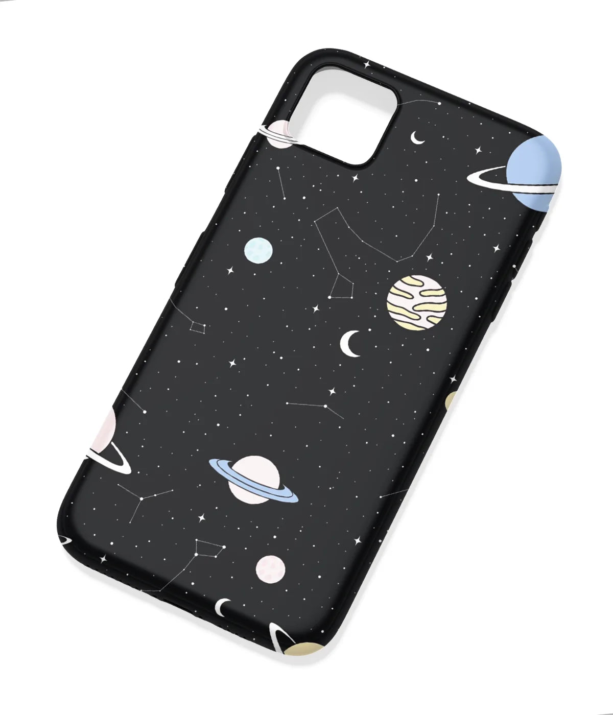 An angled view of a soft silicone case featuring a colorful design.