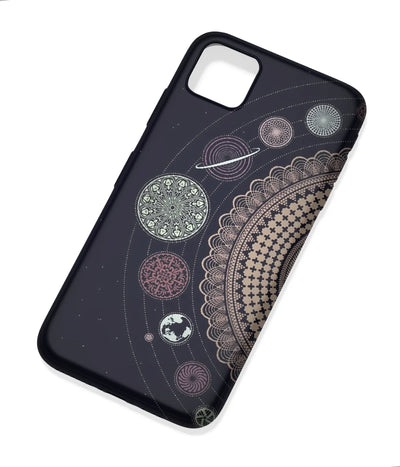 An angled view of a soft silicone case featuring a colorful design.